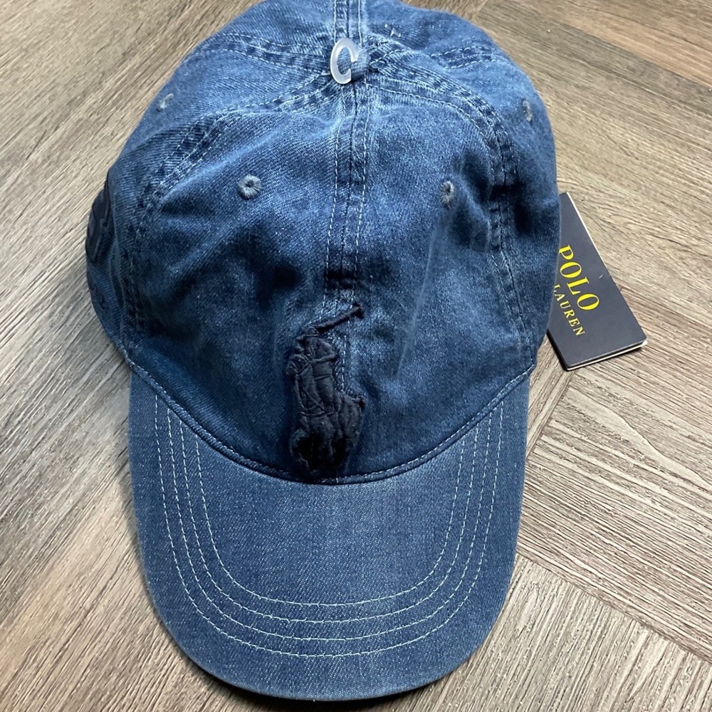 NWT Polo Ralph Lauren Big Pony Denim Baseball Hat Mens Womens Blue Chino Preppy